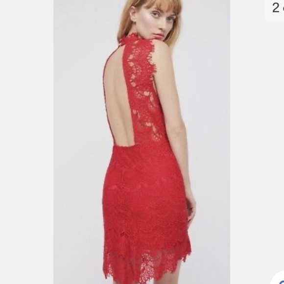 Free People Bodycon Lace Mini Dress Cherry Red Medium E - Picture 1 of 8